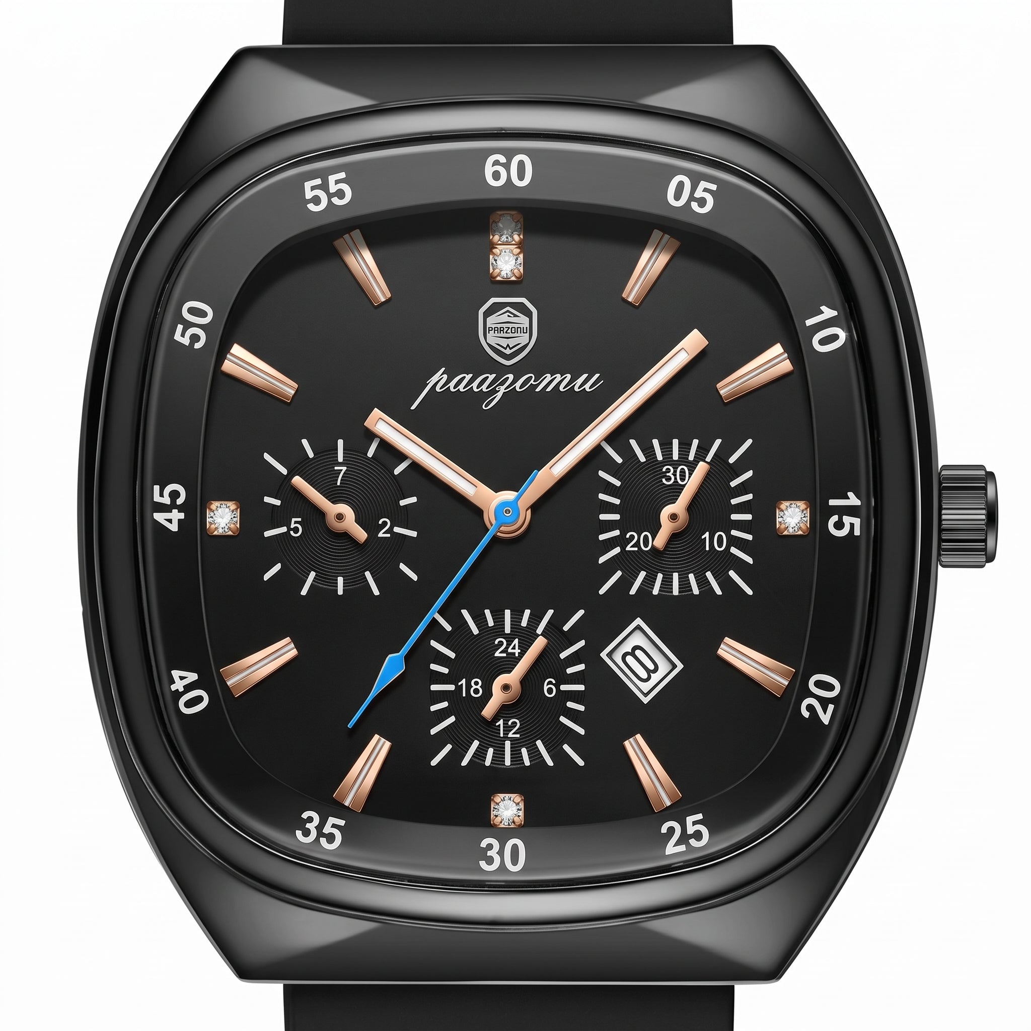 Reloj Paazomu Chrono Sport, detalle macro de la esfera