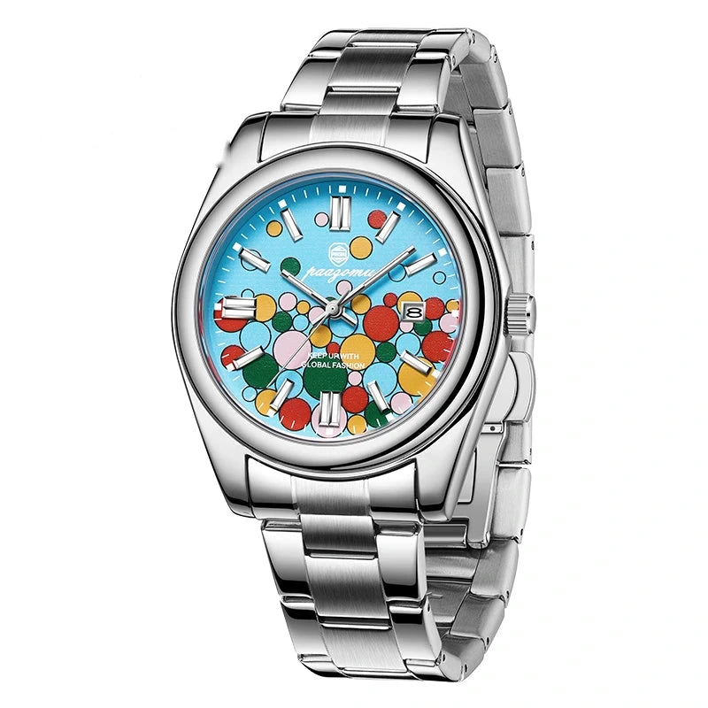 Paazomu chrono-business - Plata y Azul Cielo Estampado